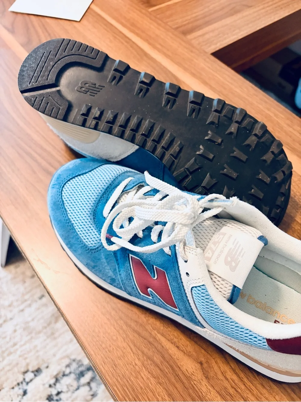 New Balance Blue Suede & Mesh Athletic Sneakers with Maroon Accents